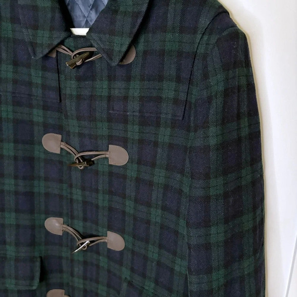 Vintage Chaps Ralph Lauren Wool Cashmere Tartan Duffle Coat Green Navy Blue 42 - Picture 3 of 6
